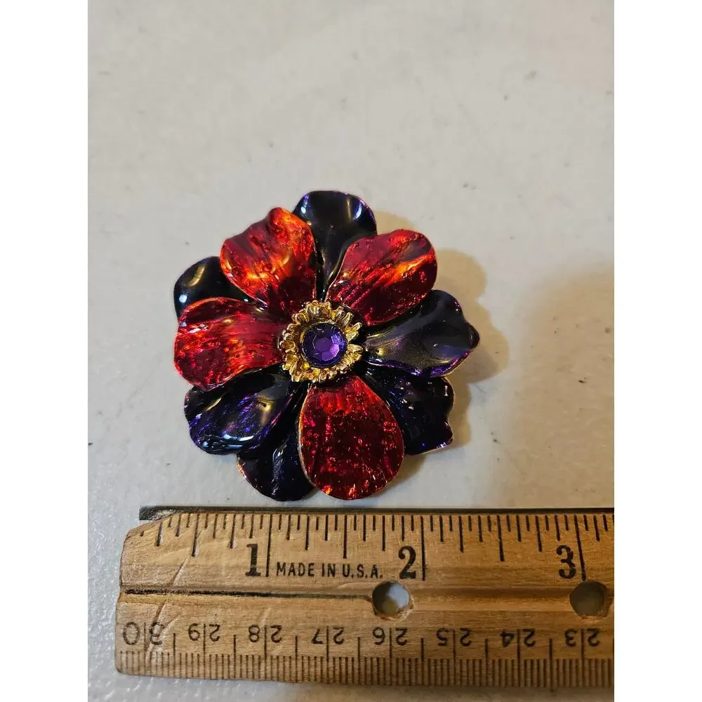 Vintage multicolor floral flower brooch pendant